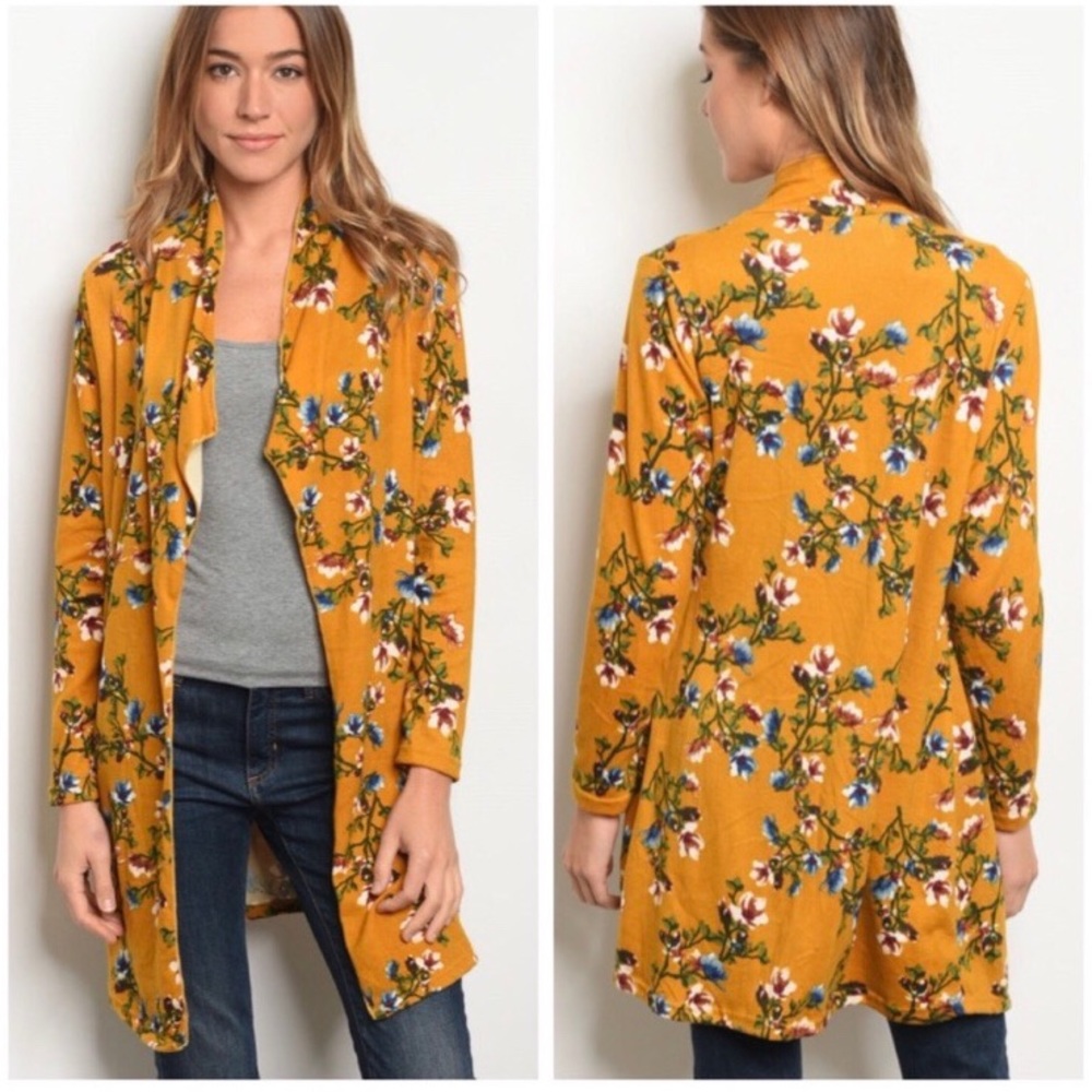 New Draped Mustard Floral Cardigan